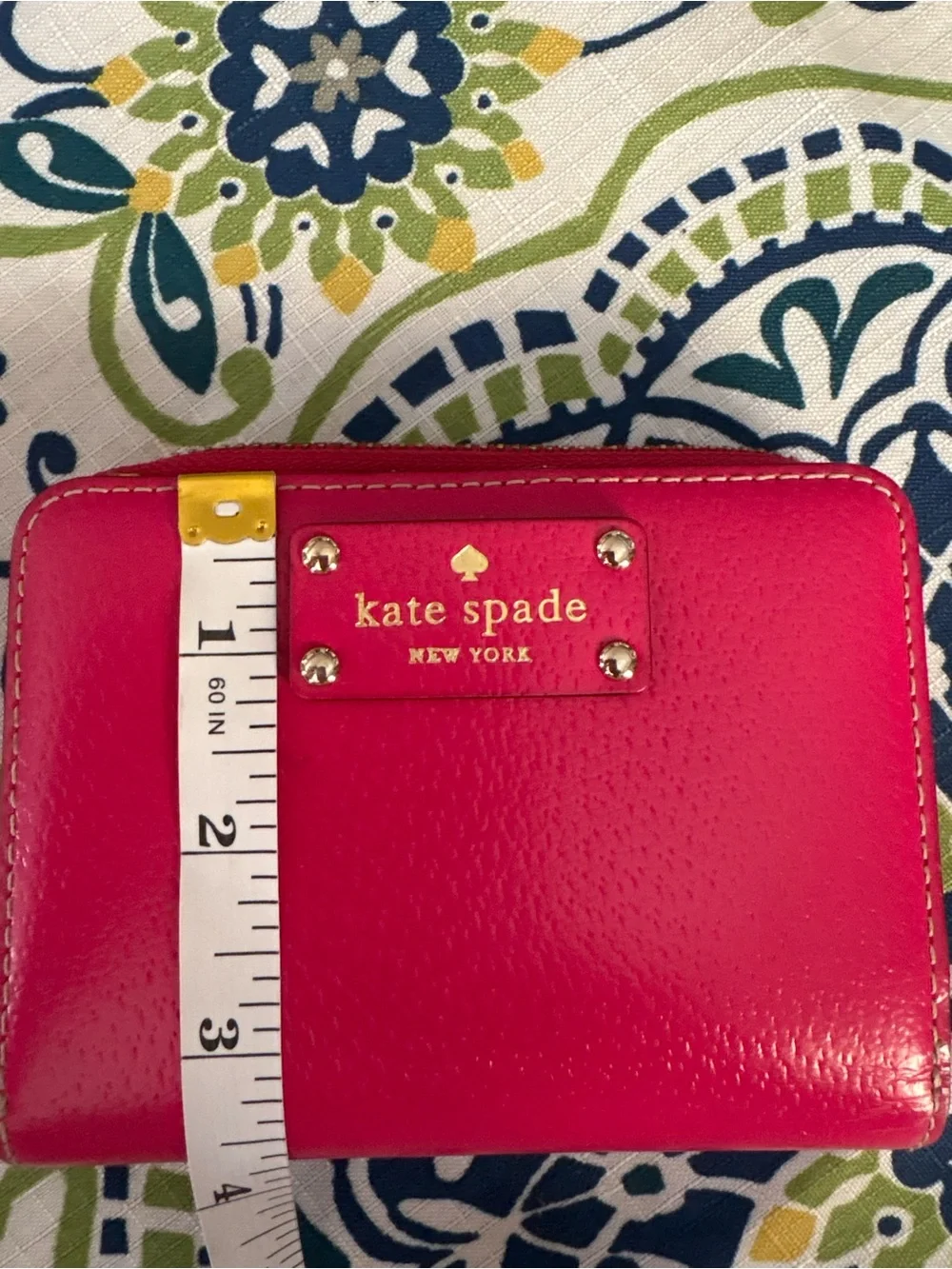 kate spade Hot Pink Leather Cosmetic Pouch with Gold Plaque